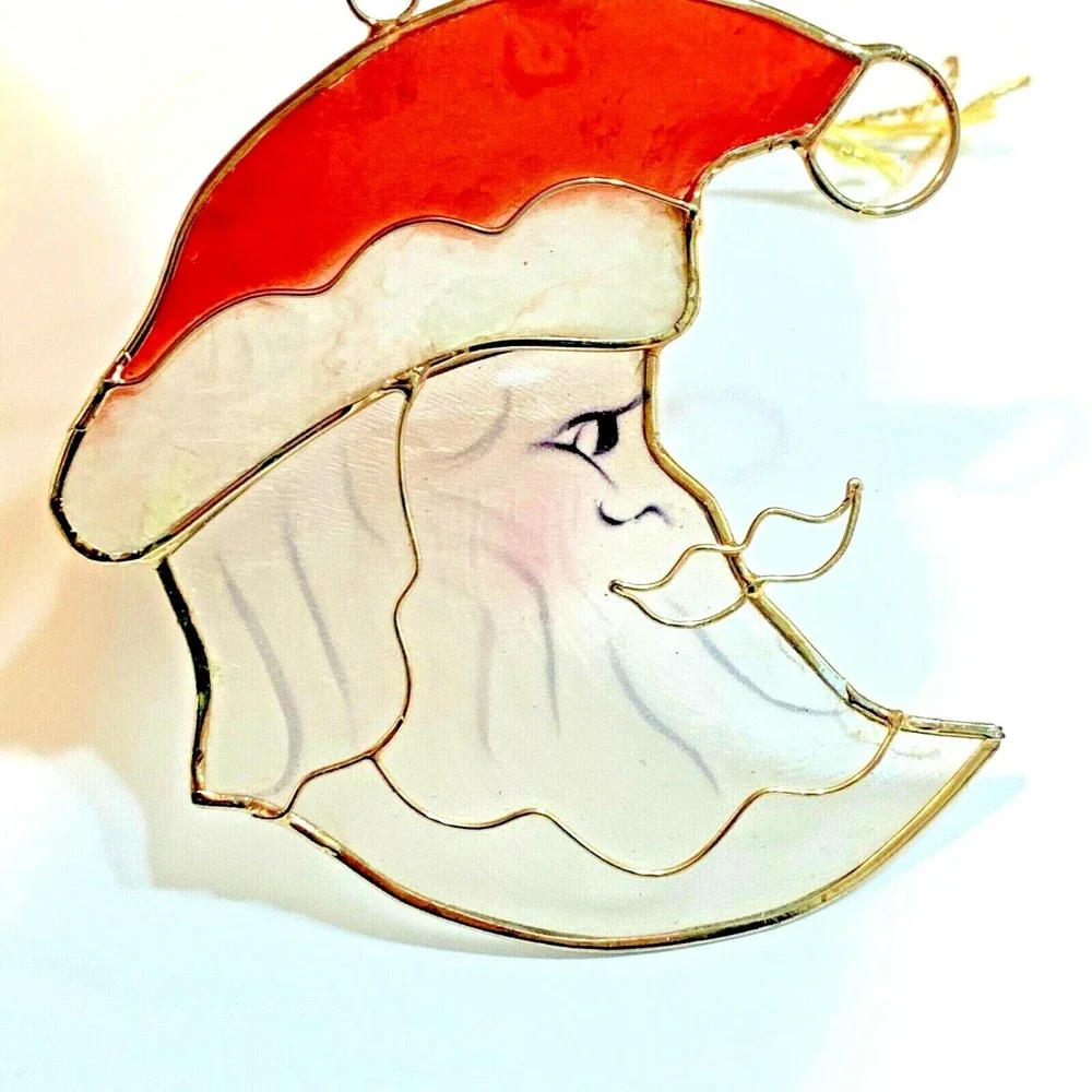 VTG Half Moon Santa Christmas Ornament Capiz Shell 3”